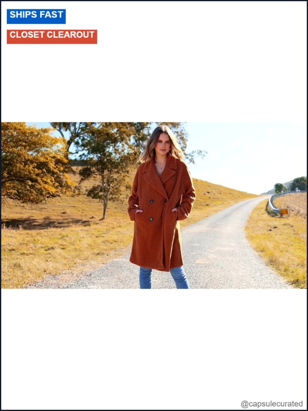 Women's Faux Fur Coat Sherpa Jacket Double-Breasted Notched Lapel Long Sleeve - Picture 6 of 6